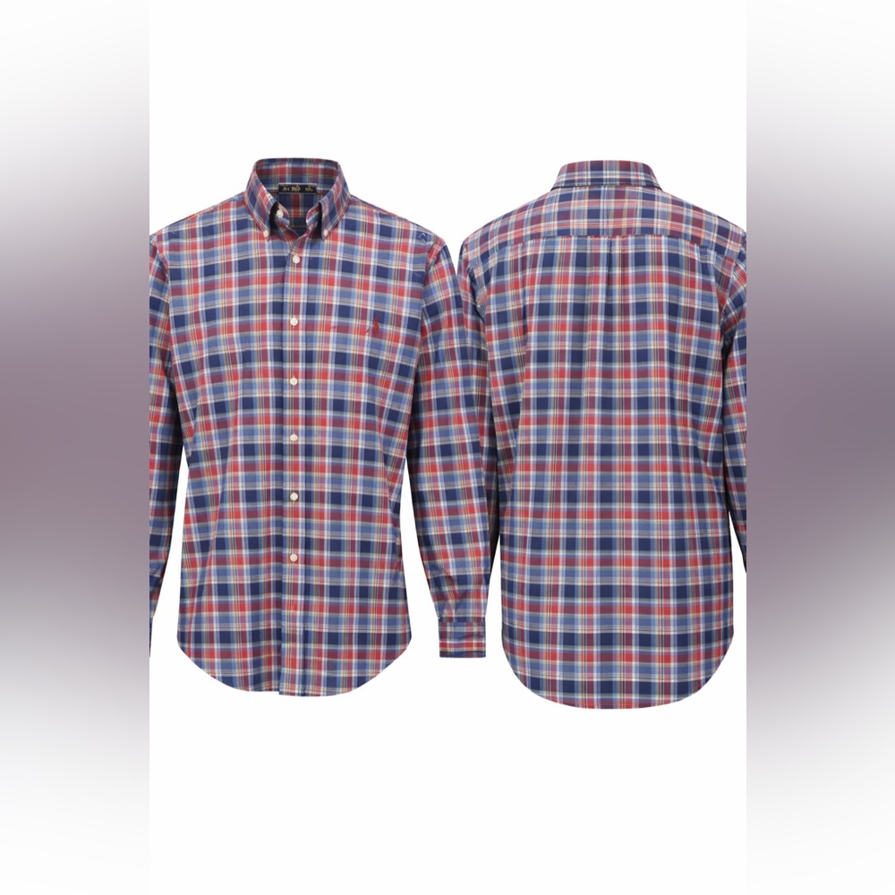 Ralph Lauren Plaid Button Down Shirt Mens 2XB Big Tall Blue Red Pony Logo
